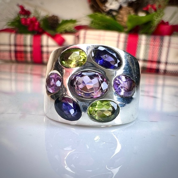 Gorgeous Vintage Heavy Sterling Multi Gemstone Ring 1960's - Picture 8 of 11